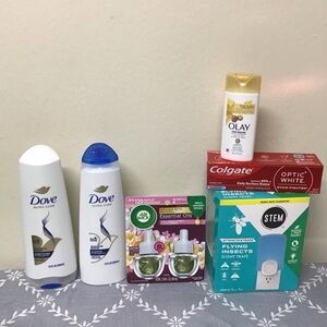 Dove shampoo and conditioner, air wick,stem,Colgate, Olay bundle